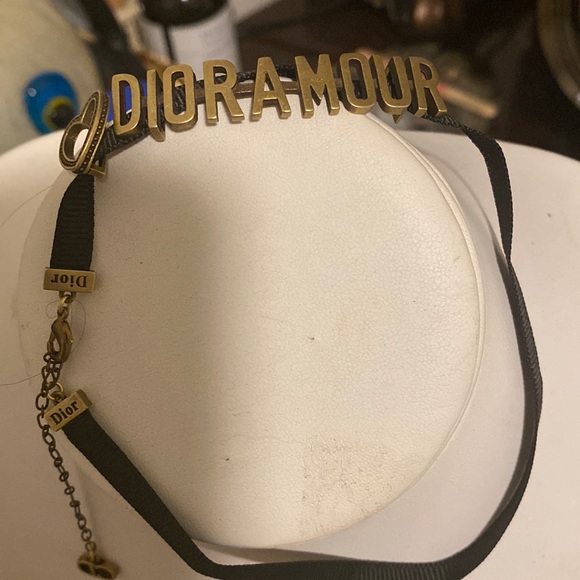 Christian Dior Authentic (Dior A Mour) ribbon brass tone adjustable choker - Picture 3 of 9